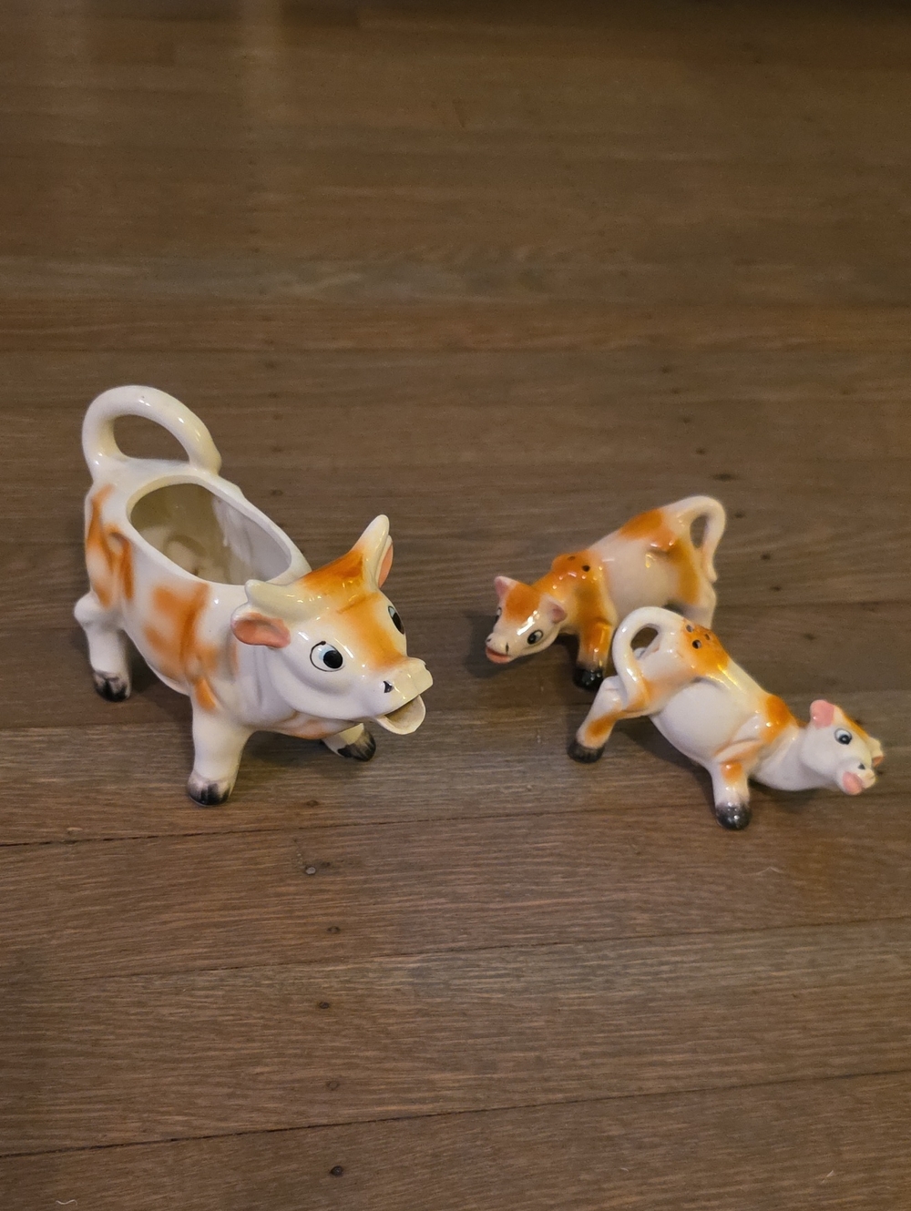 Ceramic Cow Creamer and Salt & Pepper Set - White and Orange